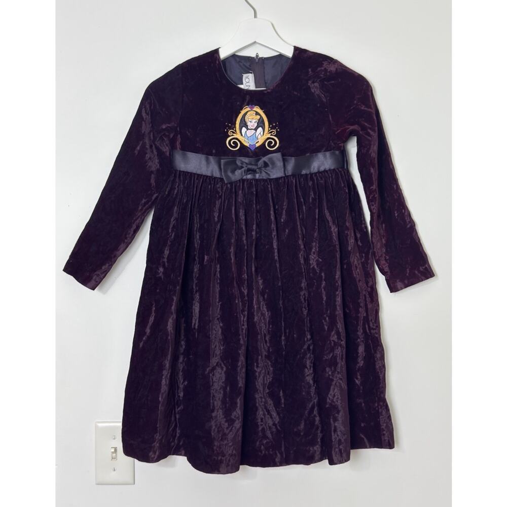Vintage Disney Cinderella Youngland Purple Crushed Velvet Dress Girls 7-8